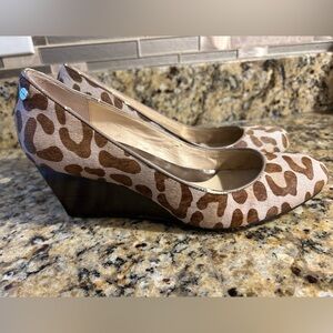 Calvin Klein Animal Print Wedge Pumps in Brown and Cream